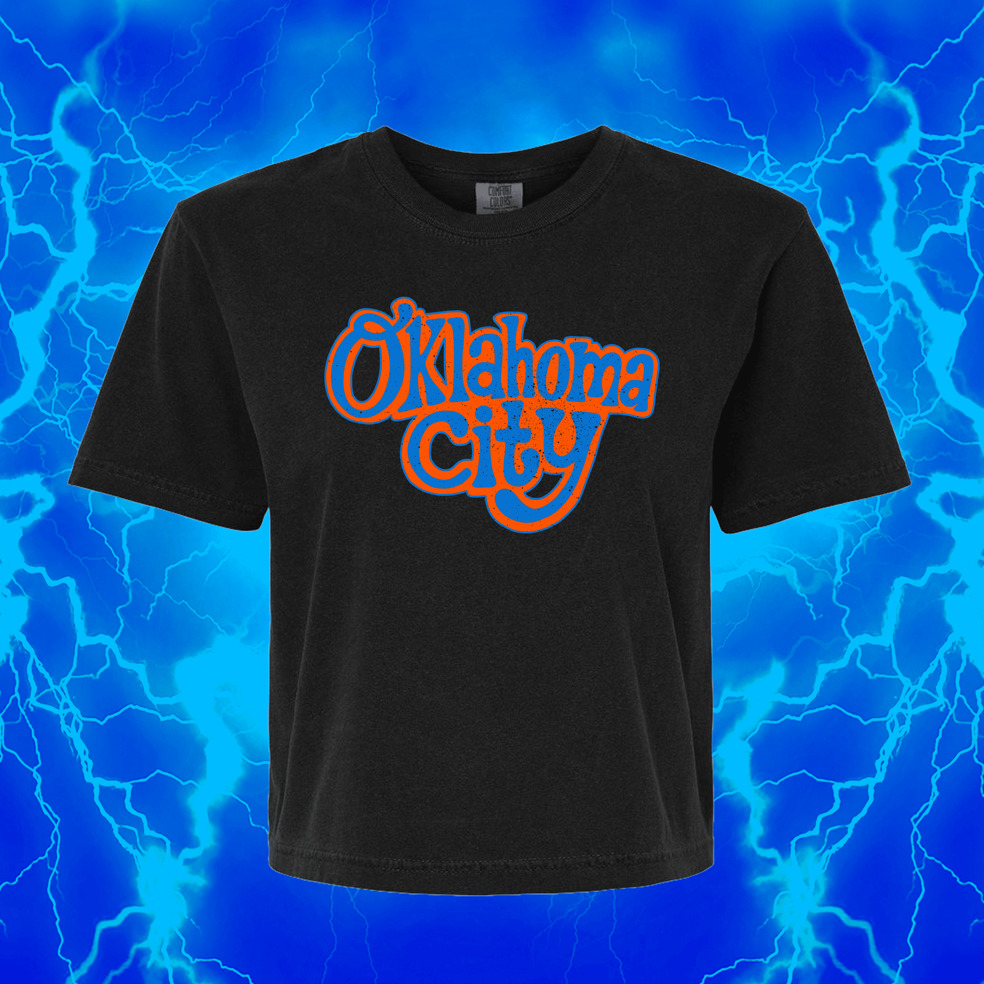 OKC Groovy | Ivory & Black Crop T Shirt | OKC Basketball