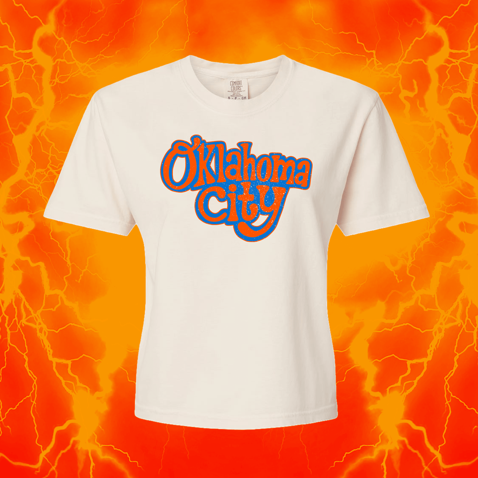 OKC Groovy | Ivory & Black Crop T Shirt | OKC Basketball