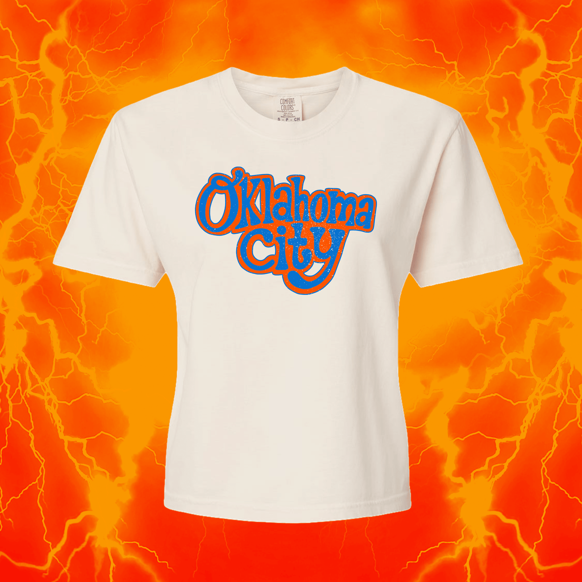 OKC Groovy | Ivory & Black Crop T Shirt | OKC Basketball