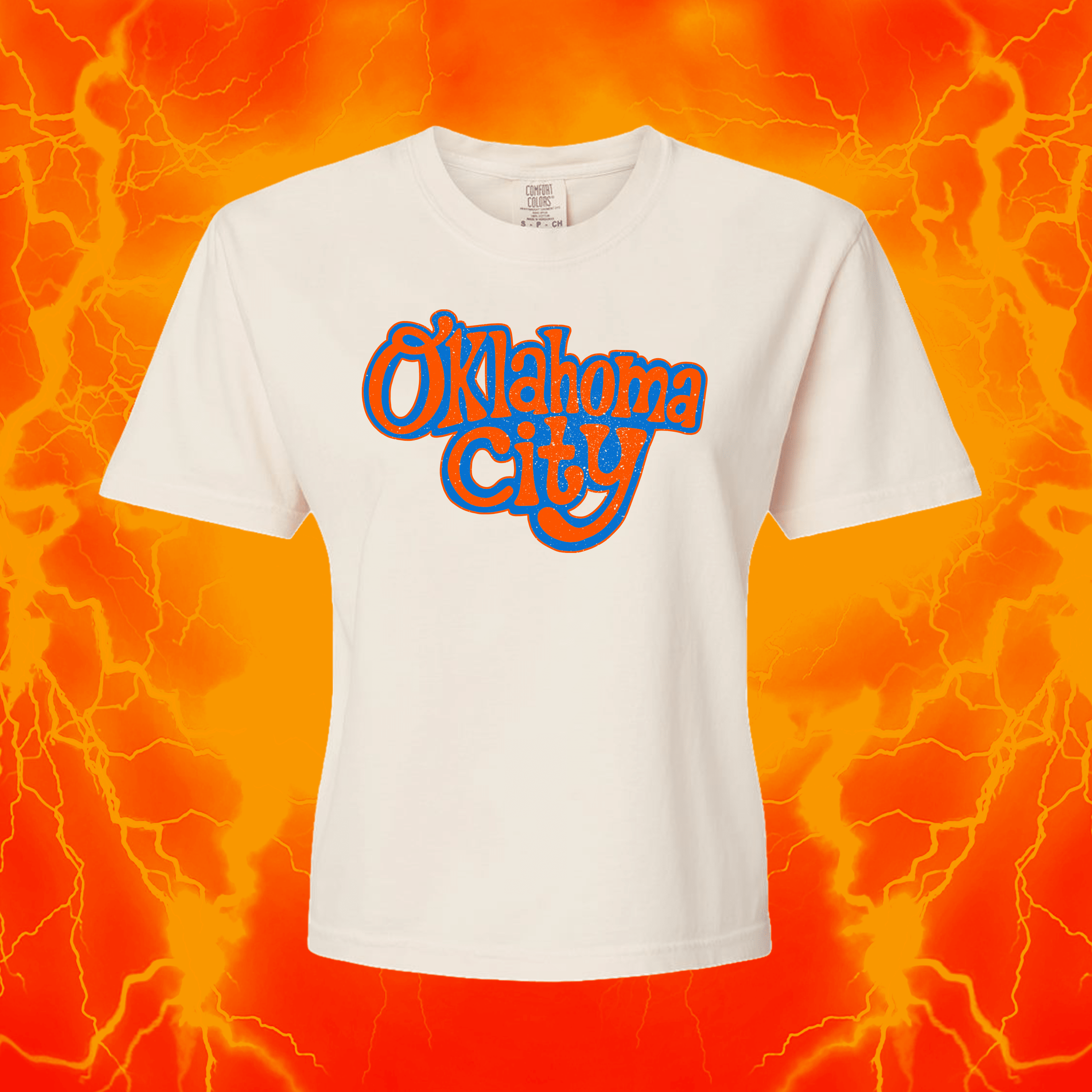 OKC Groovy | Ivory & Black Crop T Shirt | OKC Basketball