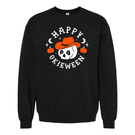 Happy Okieween Skull | Black Sweatshirt | Halloween '24